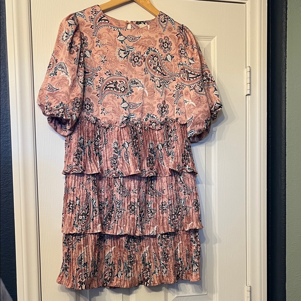 MELLODAY Blush and Teal Patterned Dress